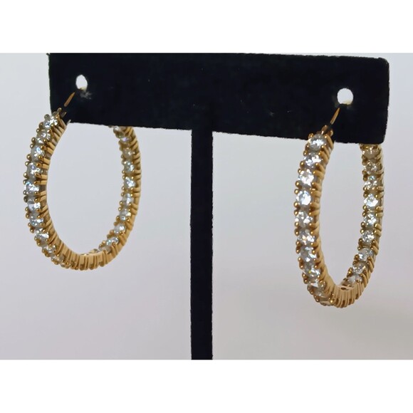 Vermeil ADI 925 Sterling Silver Cubic Zirconia Inside Out Hoop Earrings 1.25 in - Picture 5 of 16